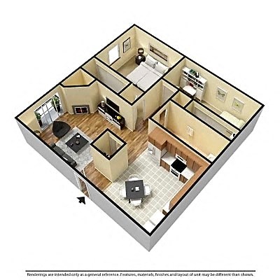 Floor plan for 2 beds, 1 bath, 830 sqft
